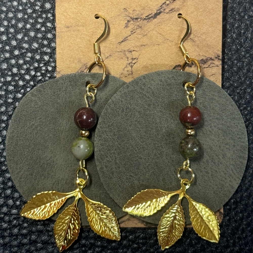 Handmade dark green faux suede leather earrings